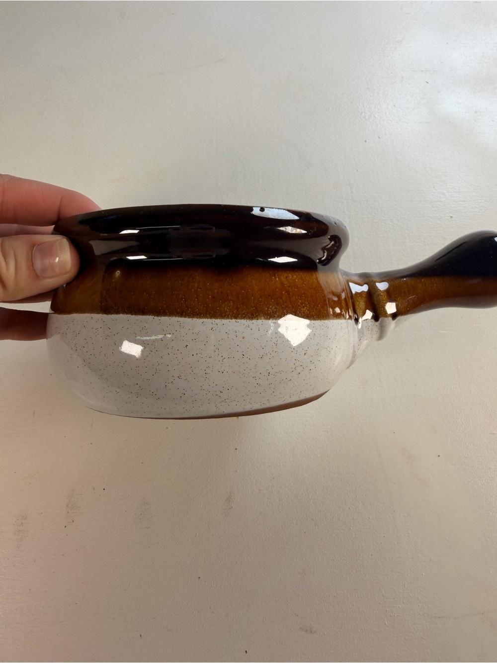 Speckled Cream and Brown Ceramic Handle Bowl